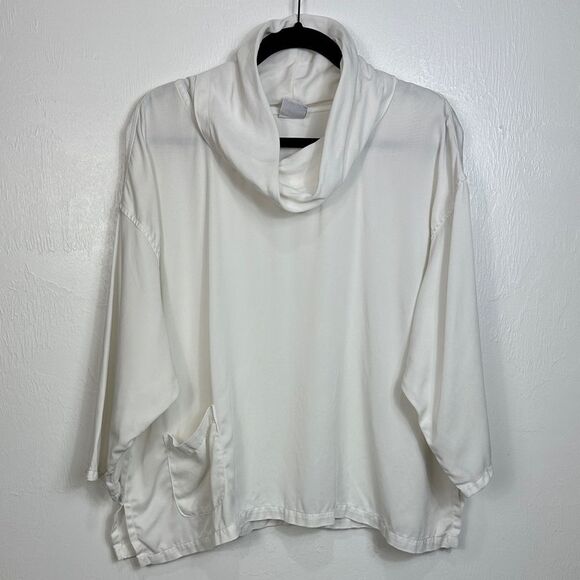 Gerties White Cowl Neck Relaxed Fit Top Blouse With Pocket Size S - Picture 1 of 7
